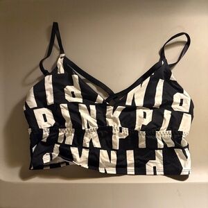 Rare Victoria’s Secret Pink Ultimate Black White Logo Unlined Sports Bra, SMALL